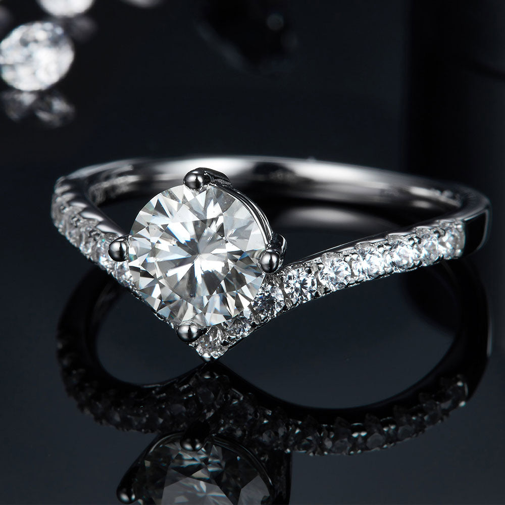 4-Prong Round Chevron Style Moissanite Engagement Ring Moissanite Ring