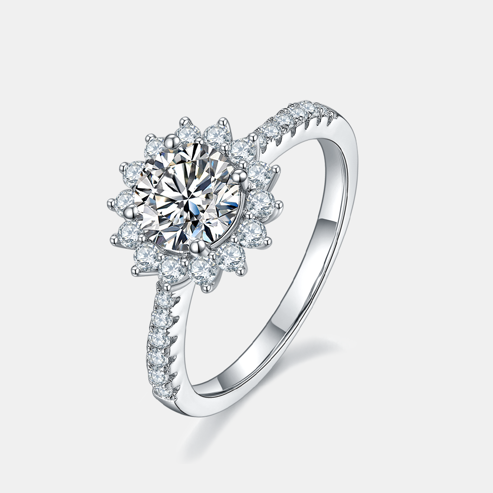 Round Brilliant Moissanite Snowflake Halo Engagement Ring Moissanite Ring