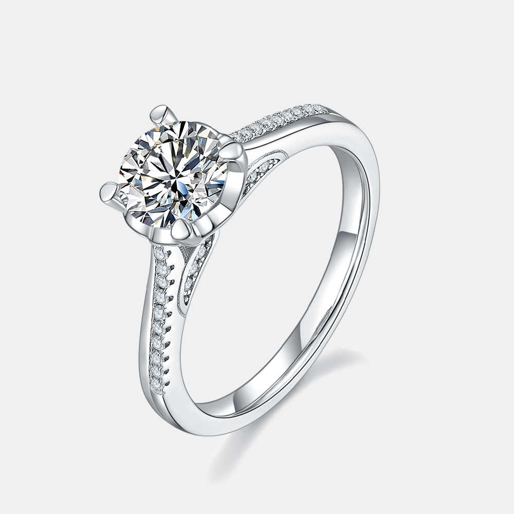 Round Accented 4-Prong Moissanite Engagement Ring Moissanite Ring