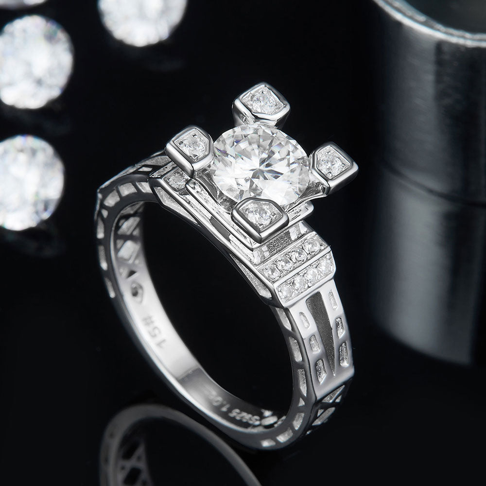 Round Brilliant Moissanite Cathedral Engagement Ring Moissanite Ring