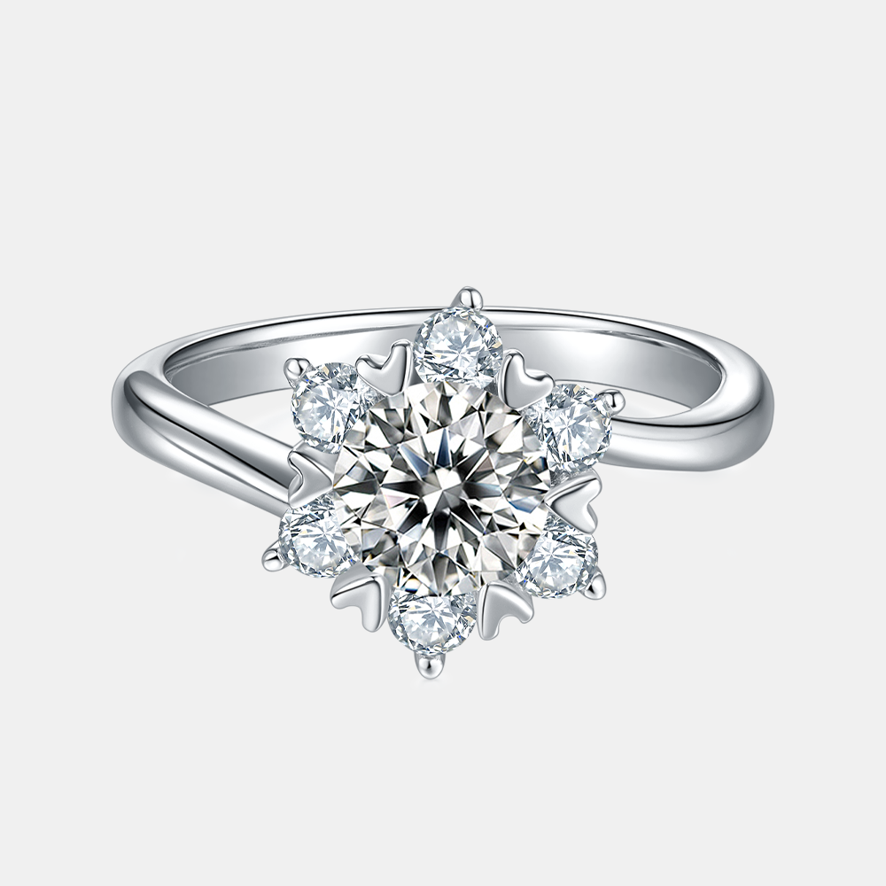 Round Brilliant Floral Halo Moissanite Engagement Ring Moissanite Ring