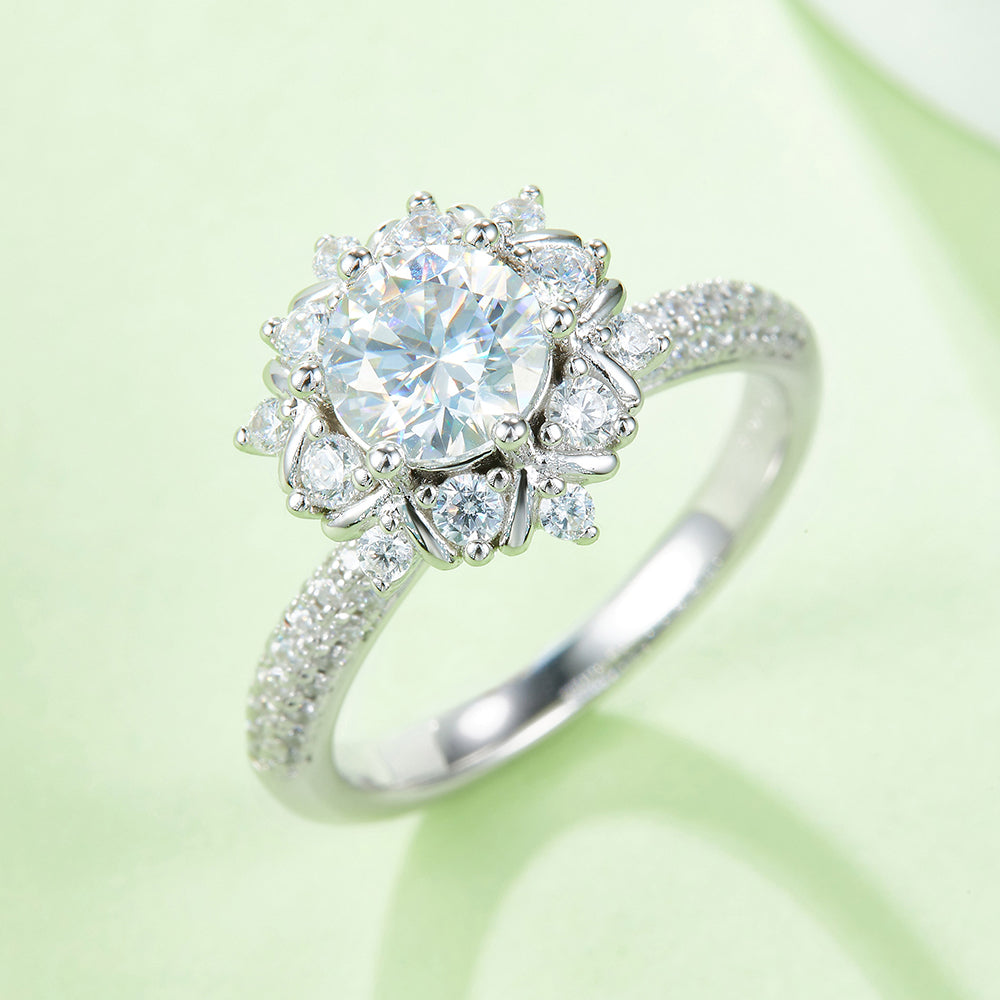 Cathedral Halo and Side Halo Round Brilliant Moissanite Engagement Ring Moissanite Ring