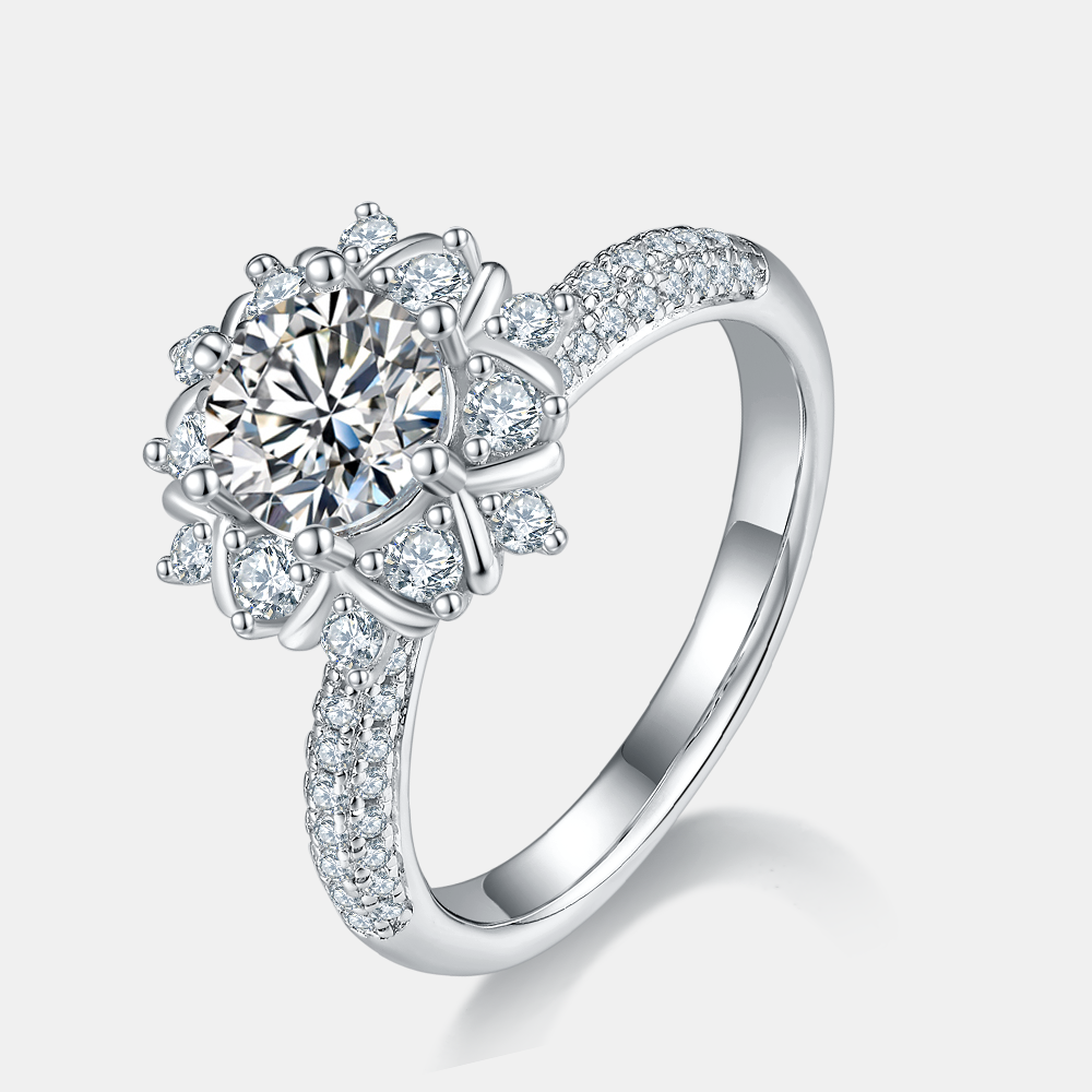 Cathedral Halo and Side Halo Round Brilliant Moissanite Engagement Ring Moissanite Ring